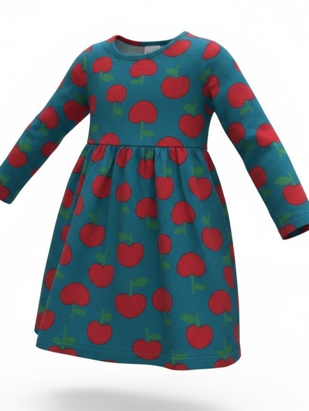 HANNA ANDERSSON | Apple Print Pocket Long Sleeve Cotton Dress Dark Teal | 4